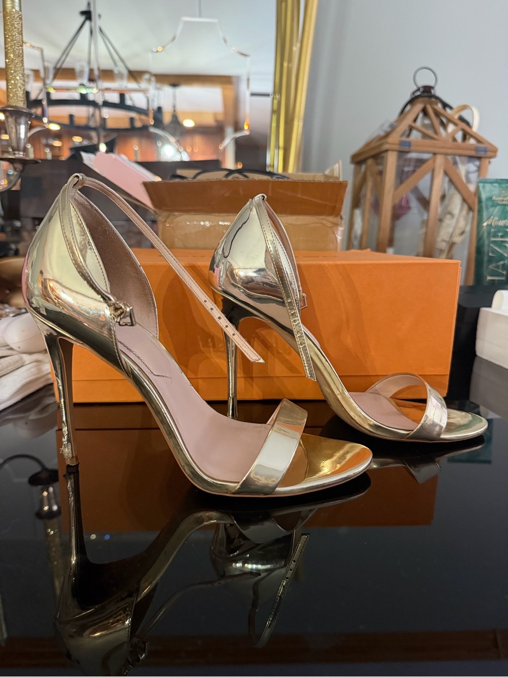 ALDO Metallic Gold Ankle Strap Stiletto Heels Size 9